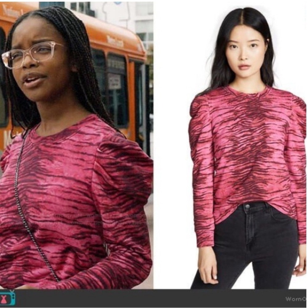 Pam & Gela Tiger Print Sweater‎ Women's XS Pink Casual Statement Top Chic